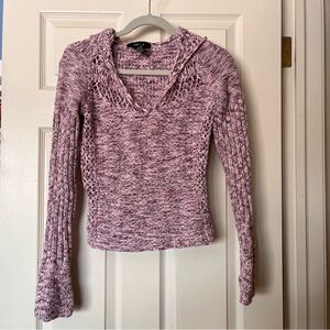Express Pink and Purple Women's S Marled Knit/Crochet Hooded Sweater